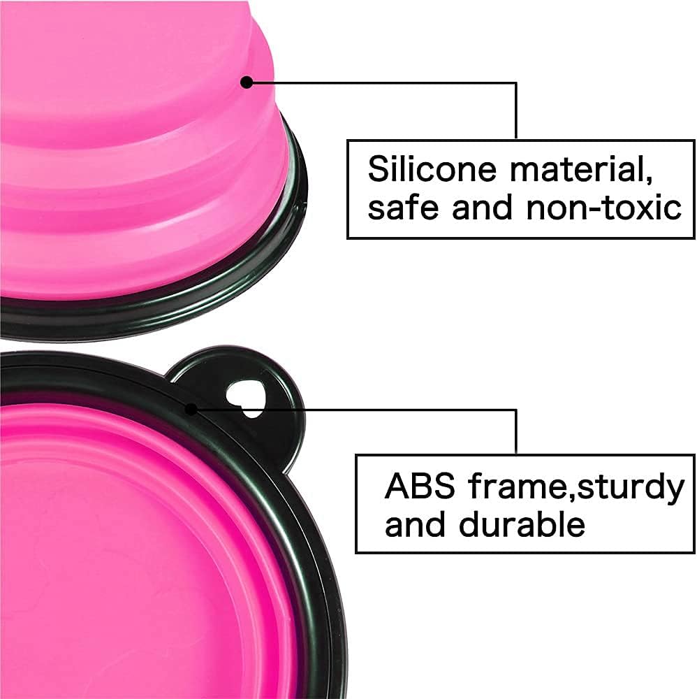 Collapsible Dog Bowl,Collapsible Dog Water Bowls for Cats Dogs, Portable Pet Feeding Watering Dish,Portable Dog Water Food Bowl with Carabiner (Small(350ML), Pink)