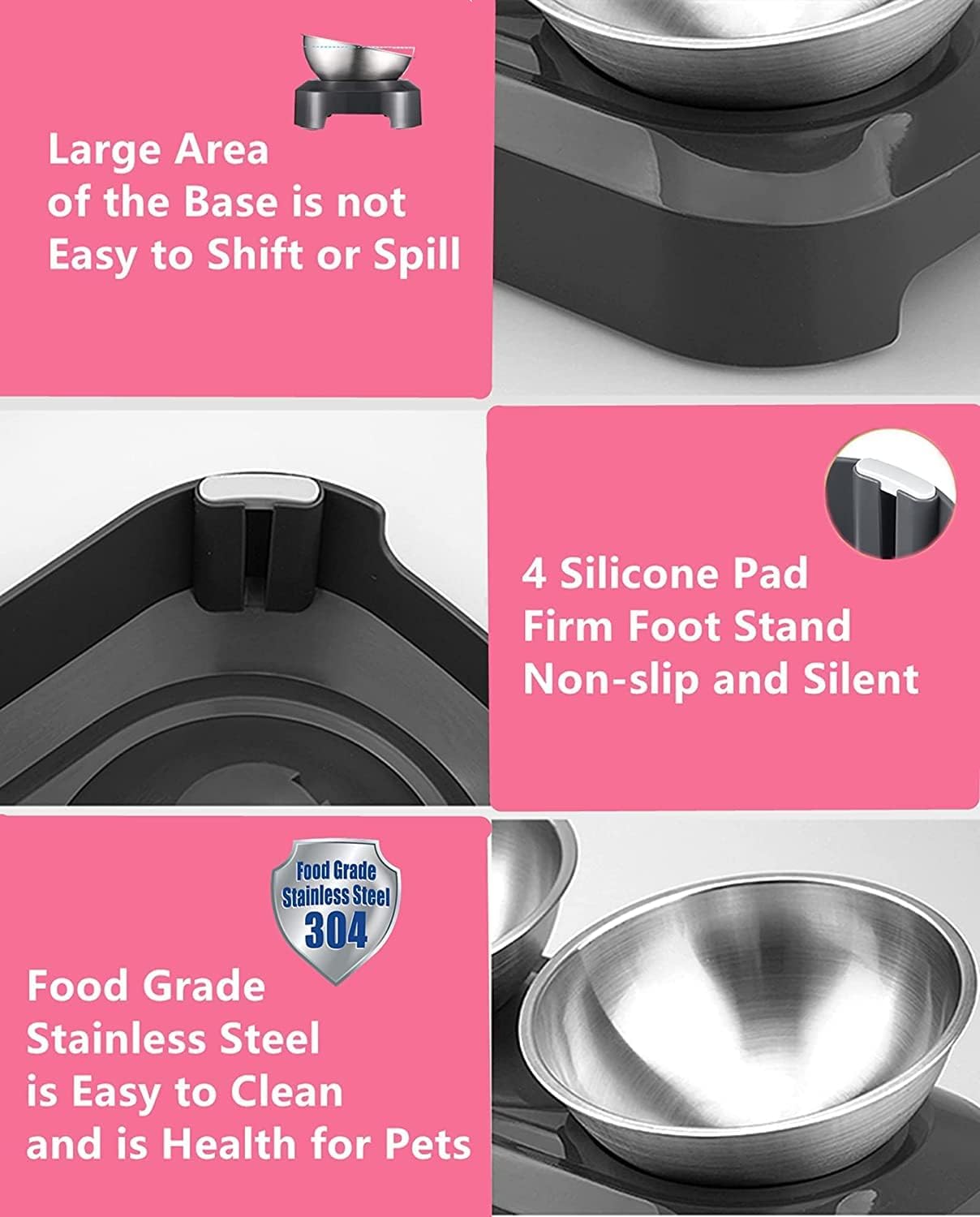 Cat Bowls with Stainless Steel, 15° & 0° Tilting Neck Protective Bowl Easy to Clean & Non-Slip Silicone Mat Raised Puppies Food Feeder for Pets, Cats Small Dogs and Food and Water Feeding