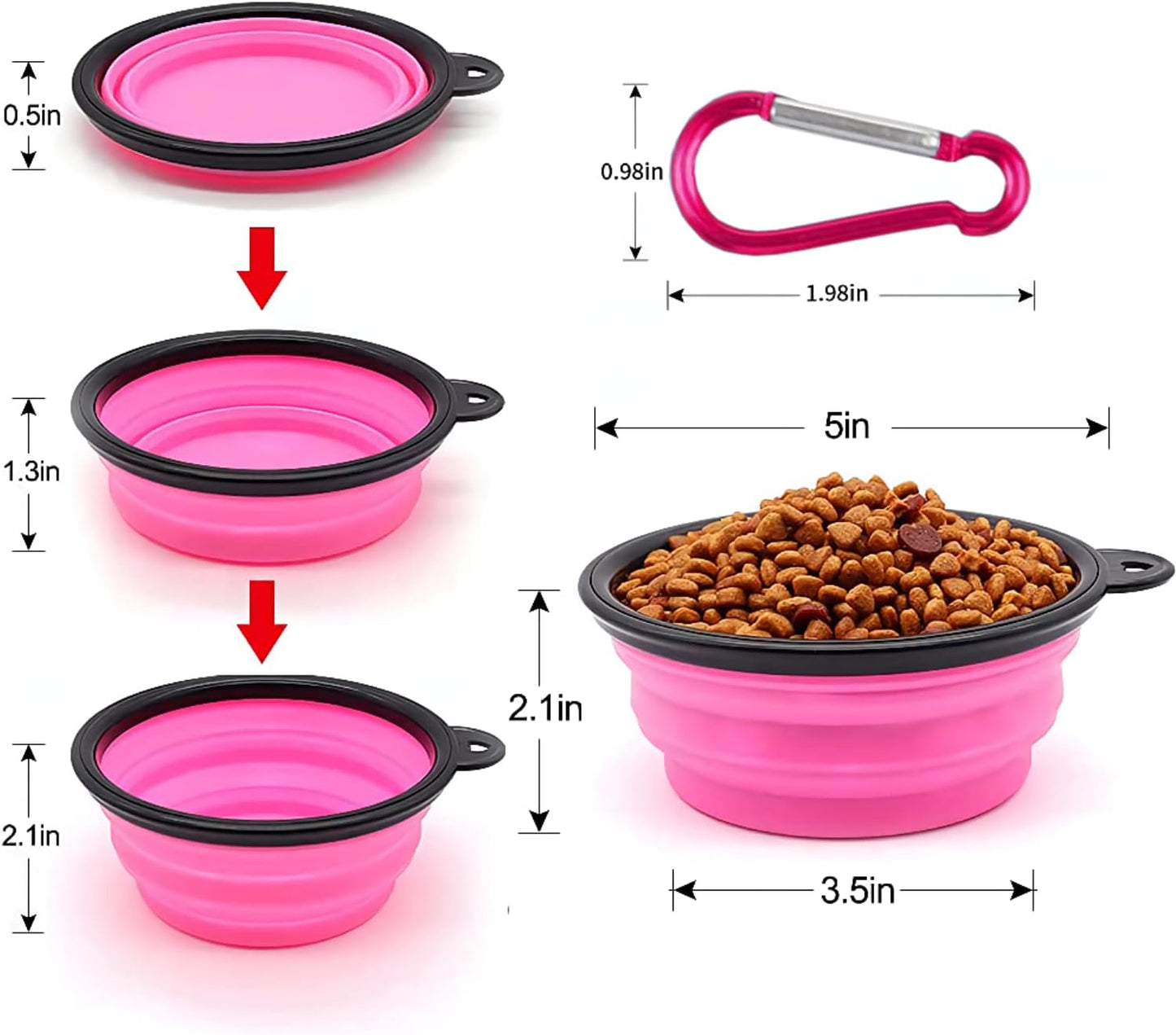 Collapsible Dog Bowl,Collapsible Dog Water Bowls for Cats Dogs, Portable Pet Feeding Watering Dish,Portable Dog Water Food Bowl with Carabiner (Small(350ML), Pink)