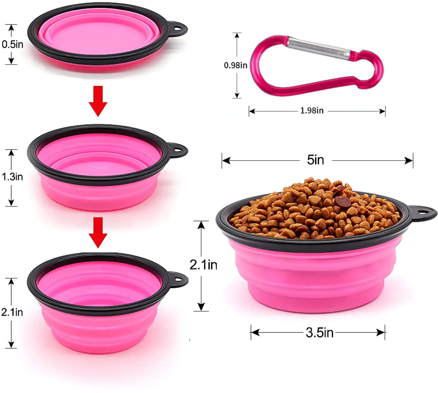 Collapsible Dog Bowl,Collapsible Dog Water Bowls for Cats Dogs, Portable Pet Feeding Watering Dish,Portable Dog Water Food Bowl with Carabiner (Small(350ML), Pink)