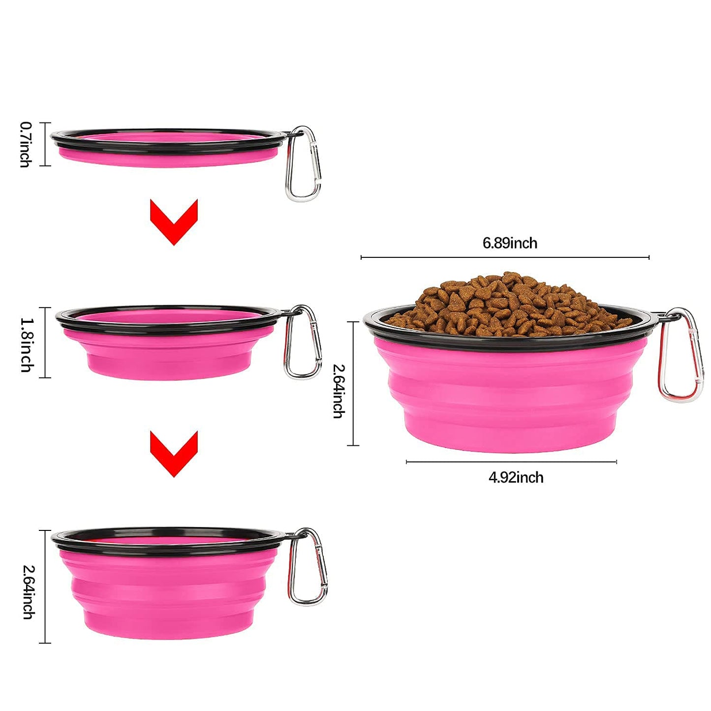 Collapsible Dog Bowl,Collapsible Dog Water Bowls for Cats Dogs, Portable Pet Feeding Watering Dish,Portable Dog Water Food Bowl with Carabiner (Small(350ML), Pink)