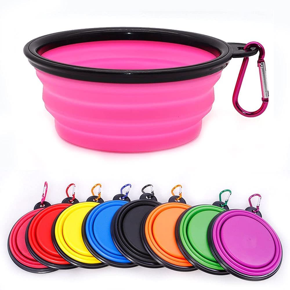 Collapsible Dog Bowl,Collapsible Dog Water Bowls for Cats Dogs, Portable Pet Feeding Watering Dish,Portable Dog Water Food Bowl with Carabiner (Small(350ML), Pink)