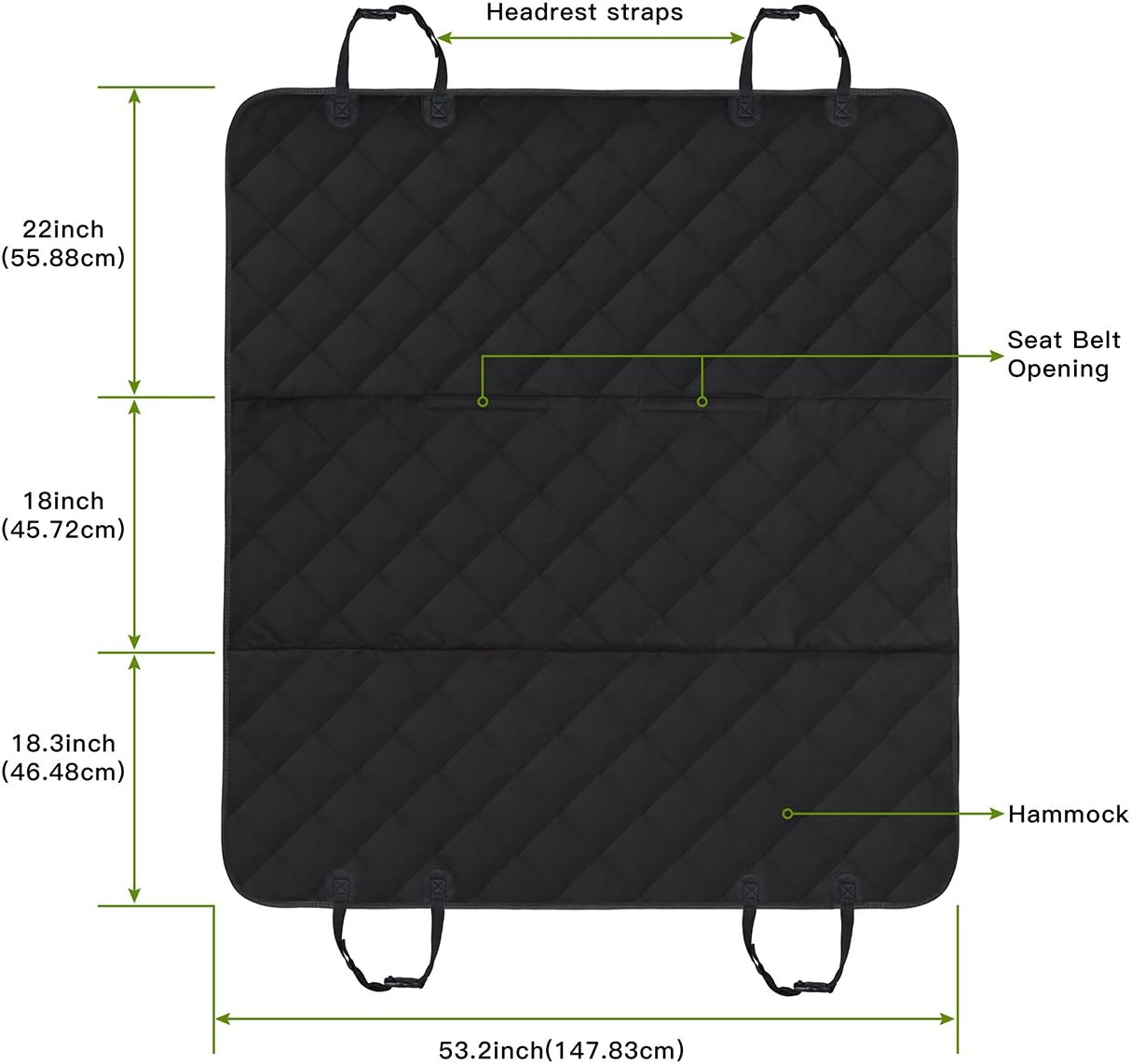 Dog Car Seat Cover, SHINE HAI Waterproof & Scratch Proof & Nonslip Back Seat Cover, Dog Travel Hammock with Seat Anchors, Machine Washable, Durable, Universal fits All Cars, Pet Cover(Black)