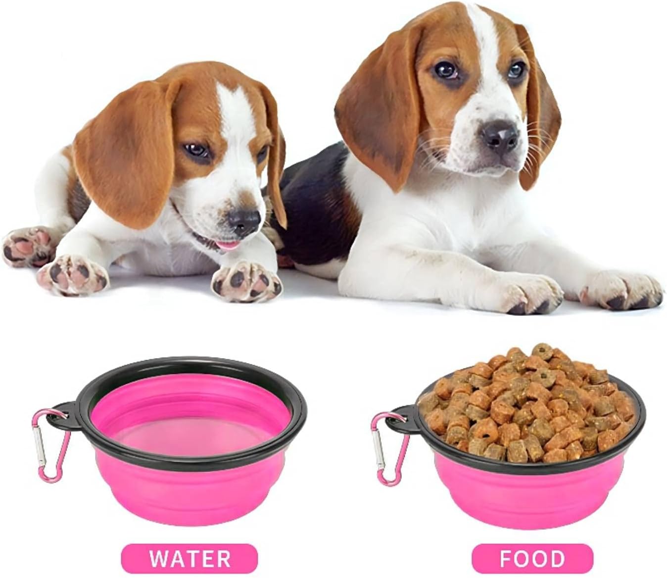 Collapsible Dog Bowl,Collapsible Dog Water Bowls for Cats Dogs, Portable Pet Feeding Watering Dish,Portable Dog Water Food Bowl with Carabiner (Small(350ML), Pink)