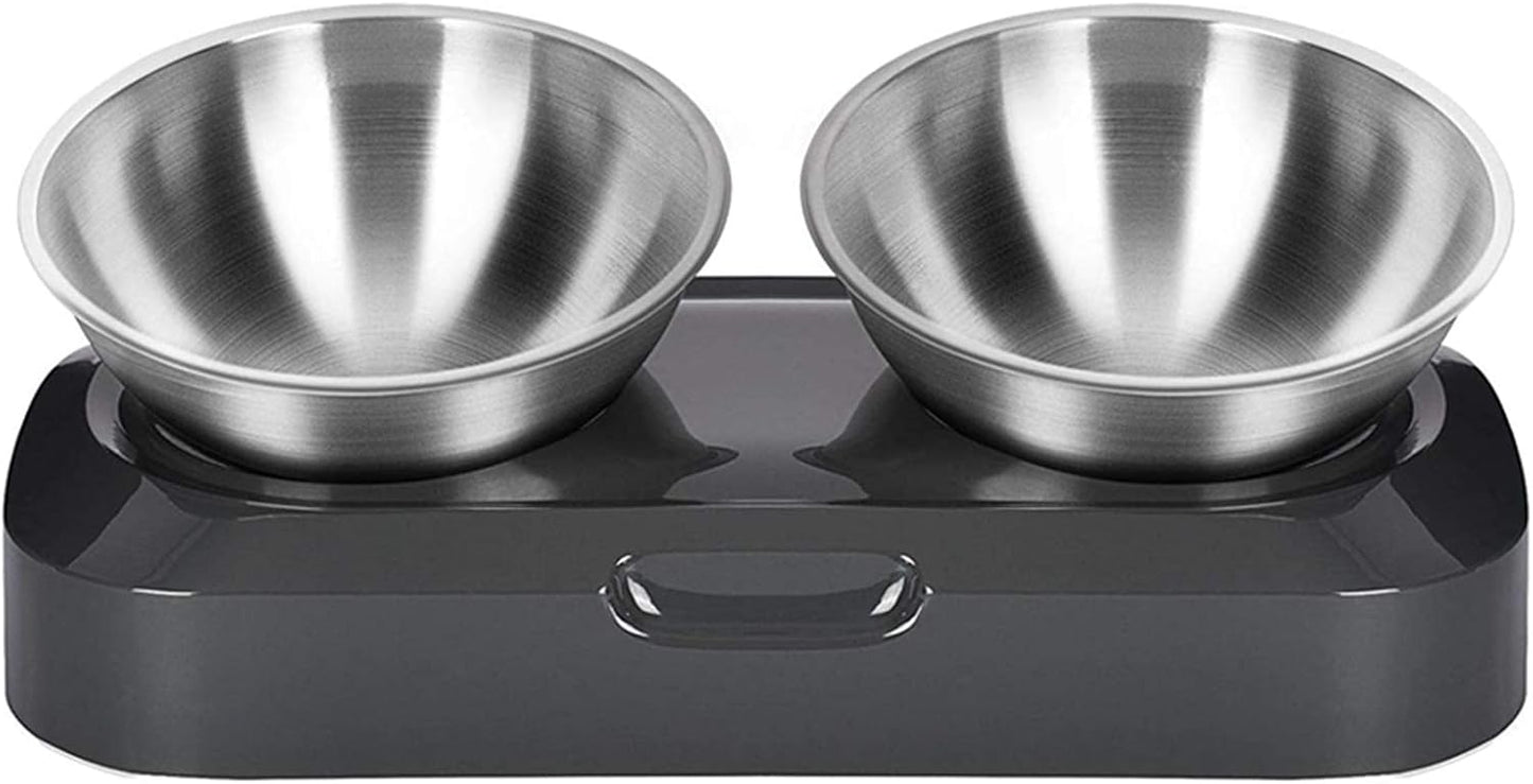 Cat Bowls with Stainless Steel, 15° & 0° Tilting Neck Protective Bowl Easy to Clean & Non-Slip Silicone Mat Raised Puppies Food Feeder for Pets, Cats Small Dogs and Food and Water Feeding