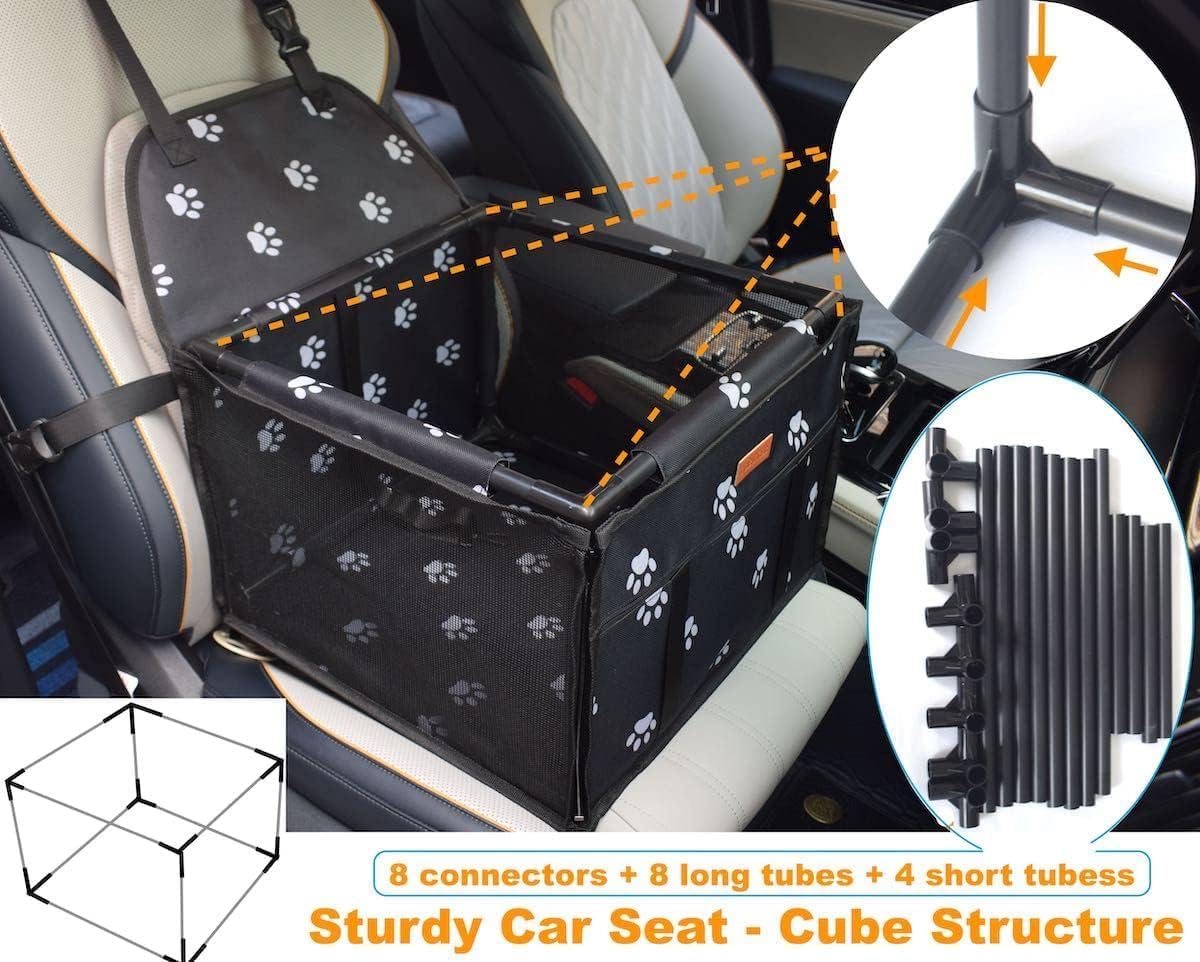 GOBUYER Waterproof Pet Dog Car Seat Booster Carrier Box and Basket with Seat Belt Harness Restraint for Puppy Cat Travel (Black, Standard 40x40cm)