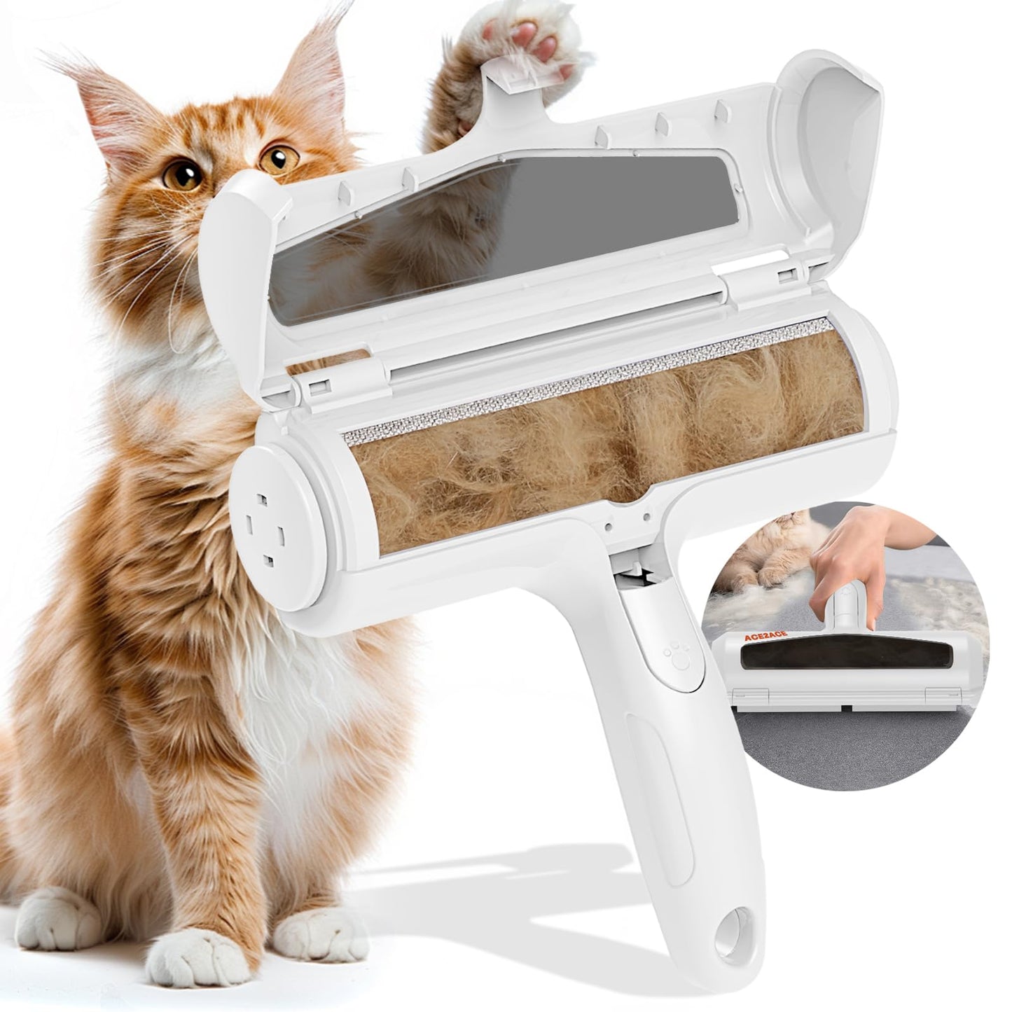 ACE2ACE Pet Hair Remover Roller, Reusable Animal Hair Removal Brush | Dog Cats Fur Removal Tool for Carpet, Furniture, Rugs, Stairs, Bedding,Sofa,Pet Beds Mats and Cat Tree