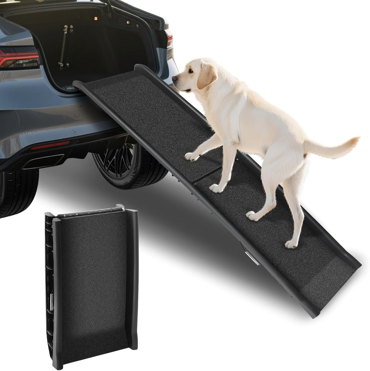 Car Dog Ramp 156cm Foldable Dog Ramps, Protable Stairs for Large Dogs Into a Car, SUV & Truck, Folding Pet Ramp Stairs Up to 90KG Pet Step, Anti-Slip Pad