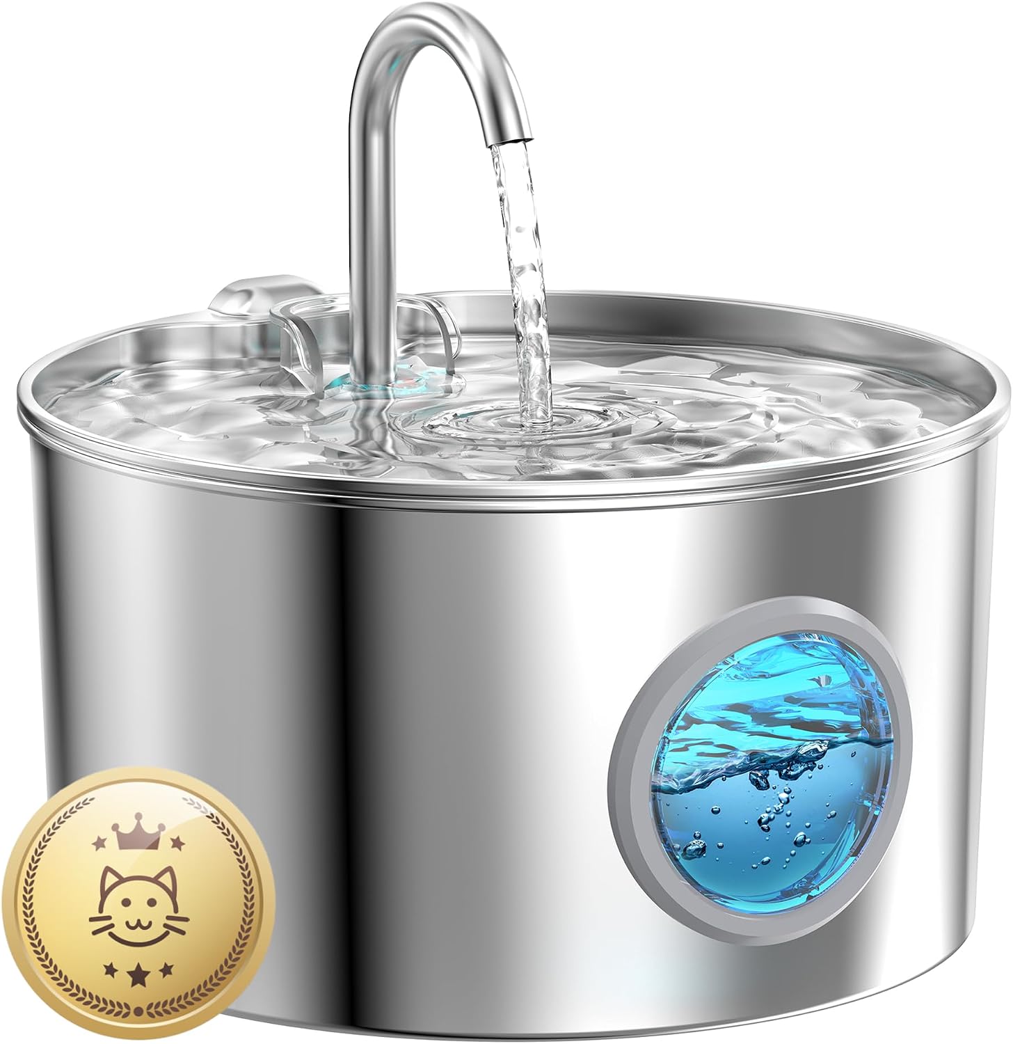 Cat Water Fountain for Drinking: Stainless Steel Cat Fountain - 2.2L Water Fountain Cat Bowl - Pet Water Fountain - Cat Drinking Fountain - Visible Water Level Cat Water Dispensers - GIOTOHUN