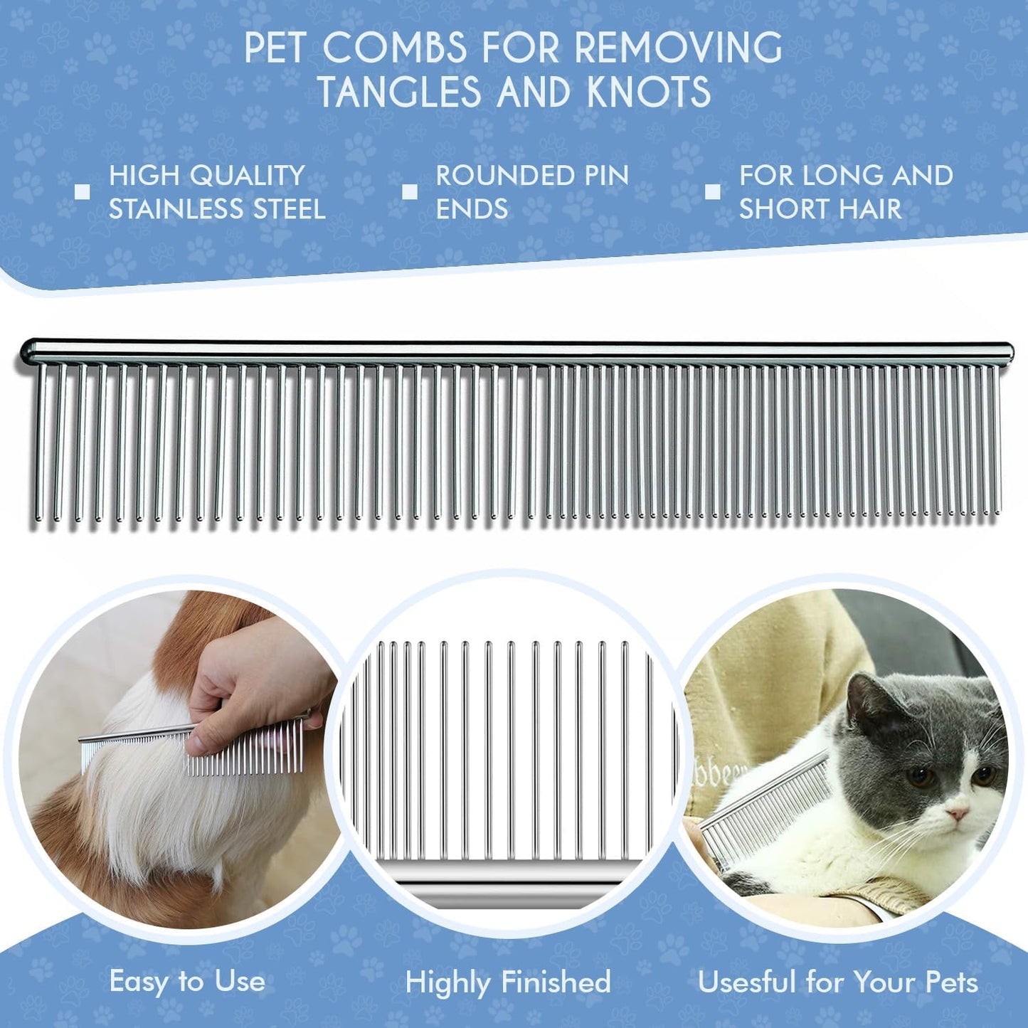 Candure Dematting Comb for Dog and Cat, Pet Grooming Rake and Brushes for Small, Medium & Large Dogs 17+9 Double Sided Deshedding Tool Removes Knots and Tangled Hair (Pink)