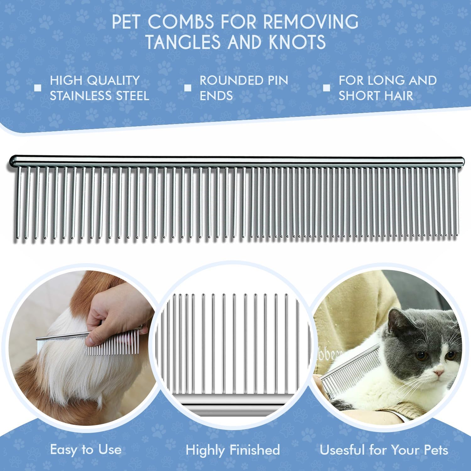 Candure Dematting Comb for Dog and Cat, Pet Grooming Rake and Brushes for Small, Medium & Large Dogs 17+9 Double Sided Deshedding Tool Removes Knots and Tangled Hair (Pink)