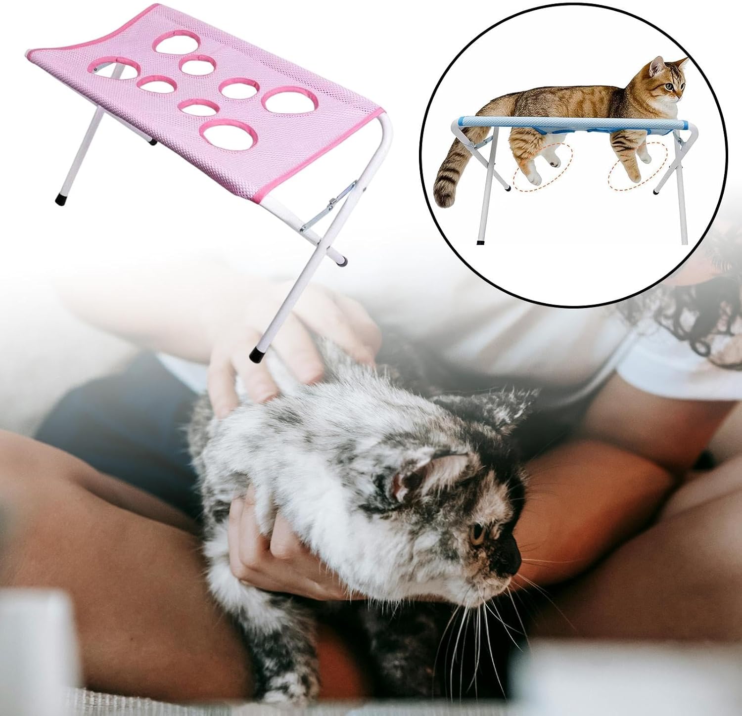 Dog Cat Grooming Harness with Frame Stand, Pet Grooming Hammock, Pink | Foldable, No-Sit, Mesh, Portable, Breathable, Heavy Duty Pet Grooming Sling for Small Dogs Pets Nail Trimming Home Use