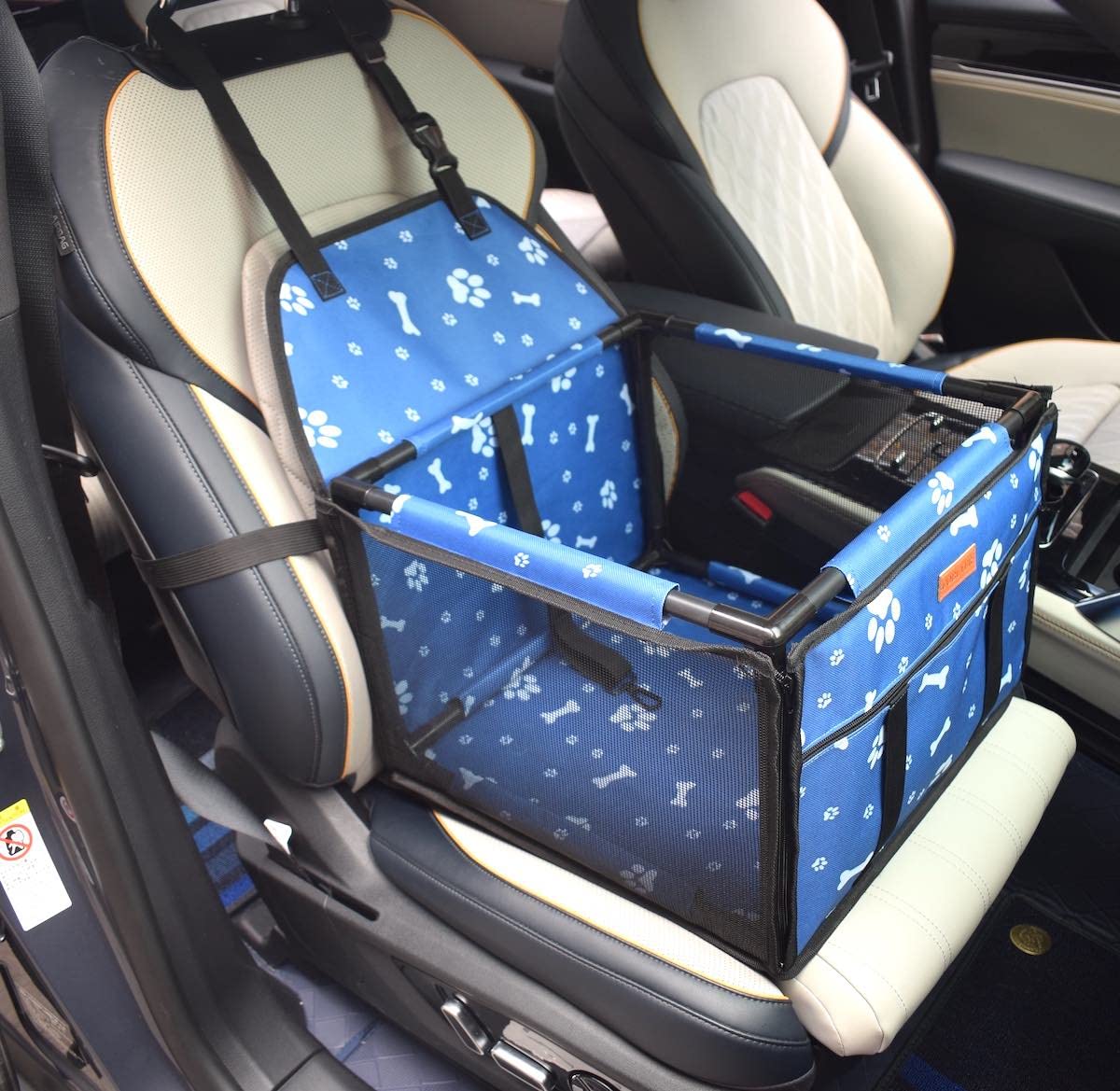 GOBUYER Waterproof Pet Dog Car Seat Booster Carrier Box and Basket with Seat Belt Harness Restraint for Puppy Cat Travel (Black, Standard 40x40cm)