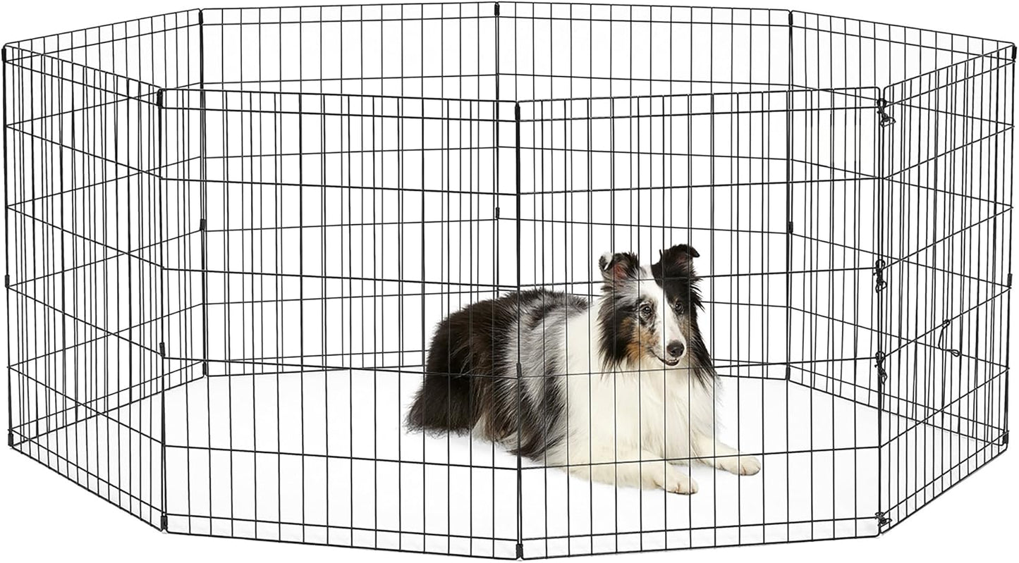 New World Folding Metal Dog Exercise Pen and Pet Playpen with No Door, Includes Grounding Stakes and Provides 1.5 Meters of Play Space, 76cm Tall, Black E-Coated