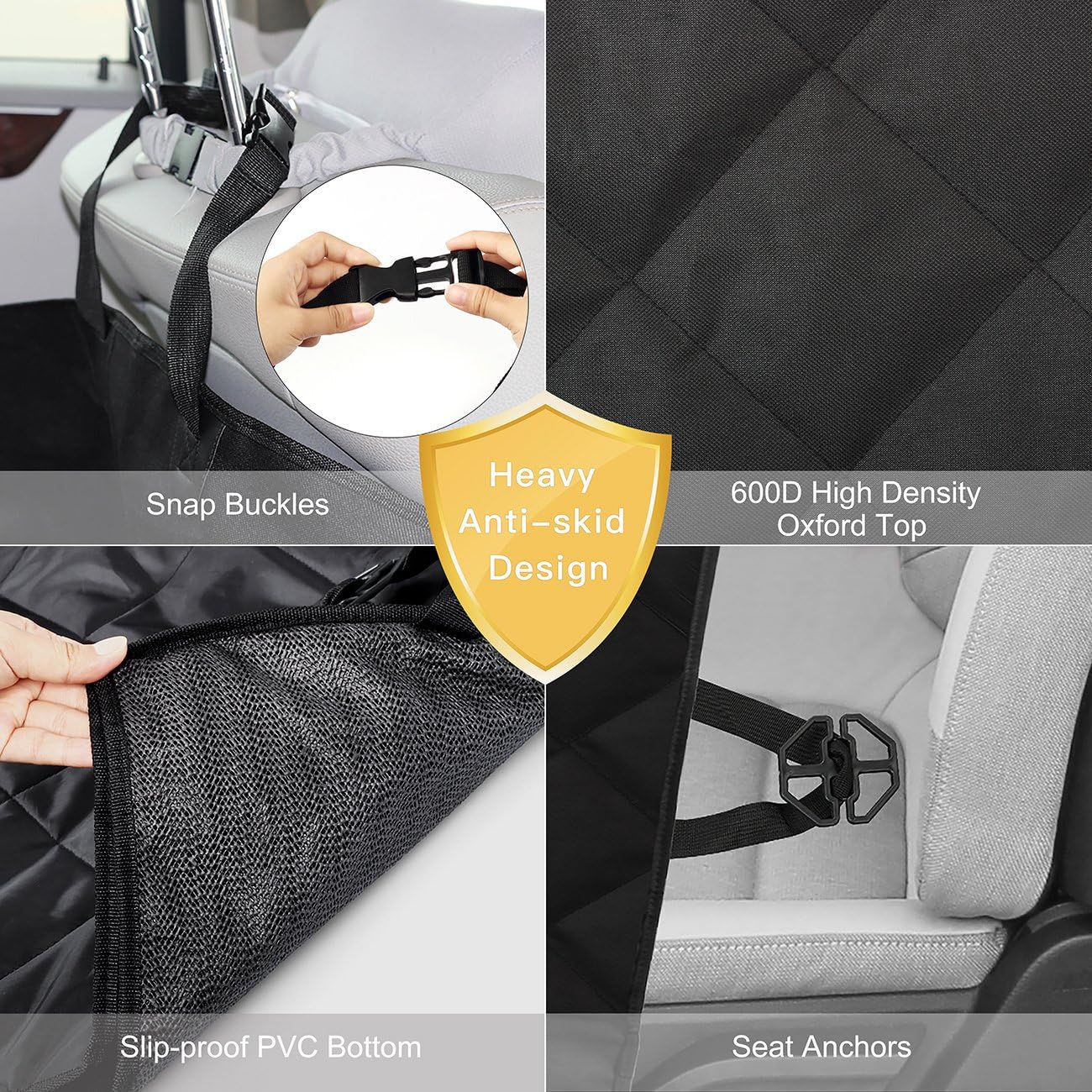 Dog Car Seat Cover, SHINE HAI Waterproof & Scratch Proof & Nonslip Back Seat Cover, Dog Travel Hammock with Seat Anchors, Machine Washable, Durable, Universal fits All Cars, Pet Cover(Black)