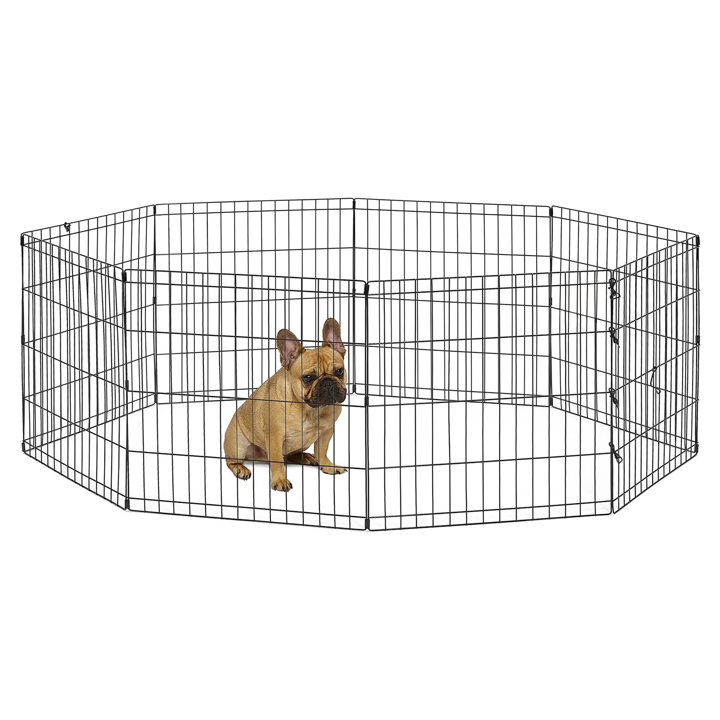 New World Folding Metal Dog Exercise Pen and Pet Playpen with No Door, Includes Grounding Stakes and Provides 1.5 Meters of Play Space, 76cm Tall, Black E-Coated
