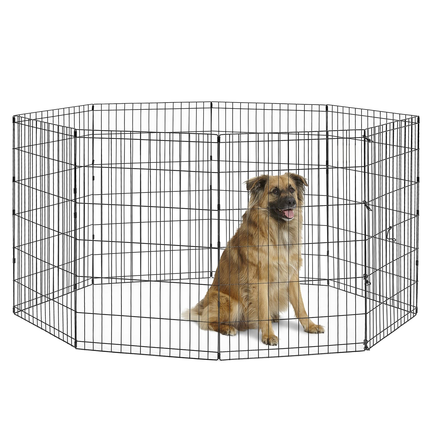 New World Folding Metal Dog Exercise Pen and Pet Playpen with No Door, Includes Grounding Stakes and Provides 1.5 Meters of Play Space, 76cm Tall, Black E-Coated