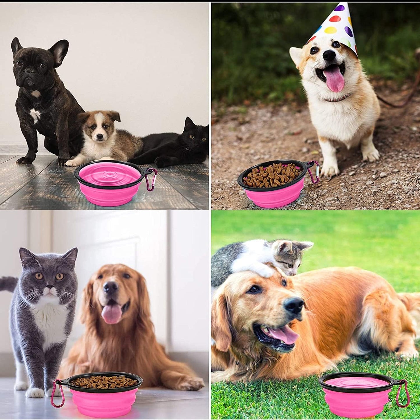 Collapsible Dog Bowl,Collapsible Dog Water Bowls for Cats Dogs, Portable Pet Feeding Watering Dish,Portable Dog Water Food Bowl with Carabiner (Small(350ML), Pink)