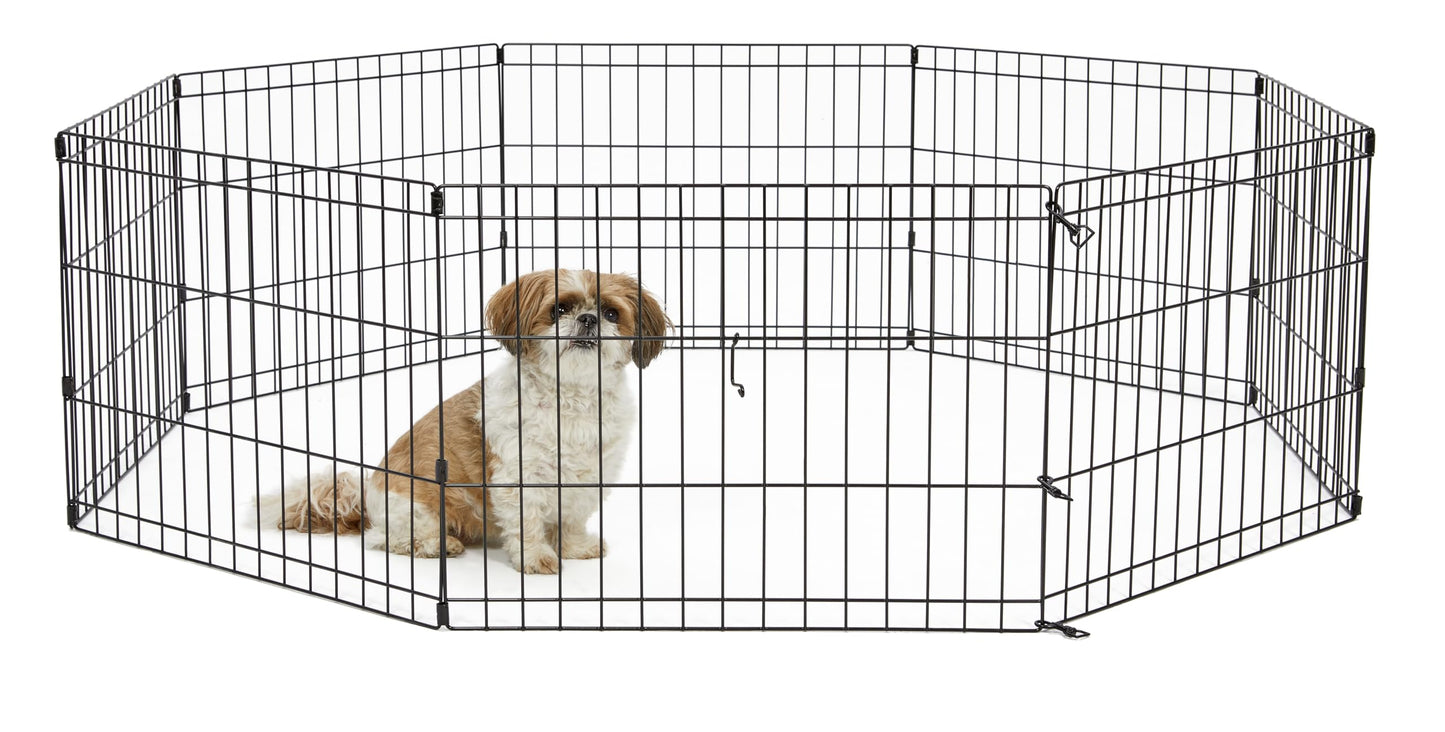 New World Folding Metal Dog Exercise Pen and Pet Playpen with No Door, Includes Grounding Stakes and Provides 1.5 Meters of Play Space, 76cm Tall, Black E-Coated
