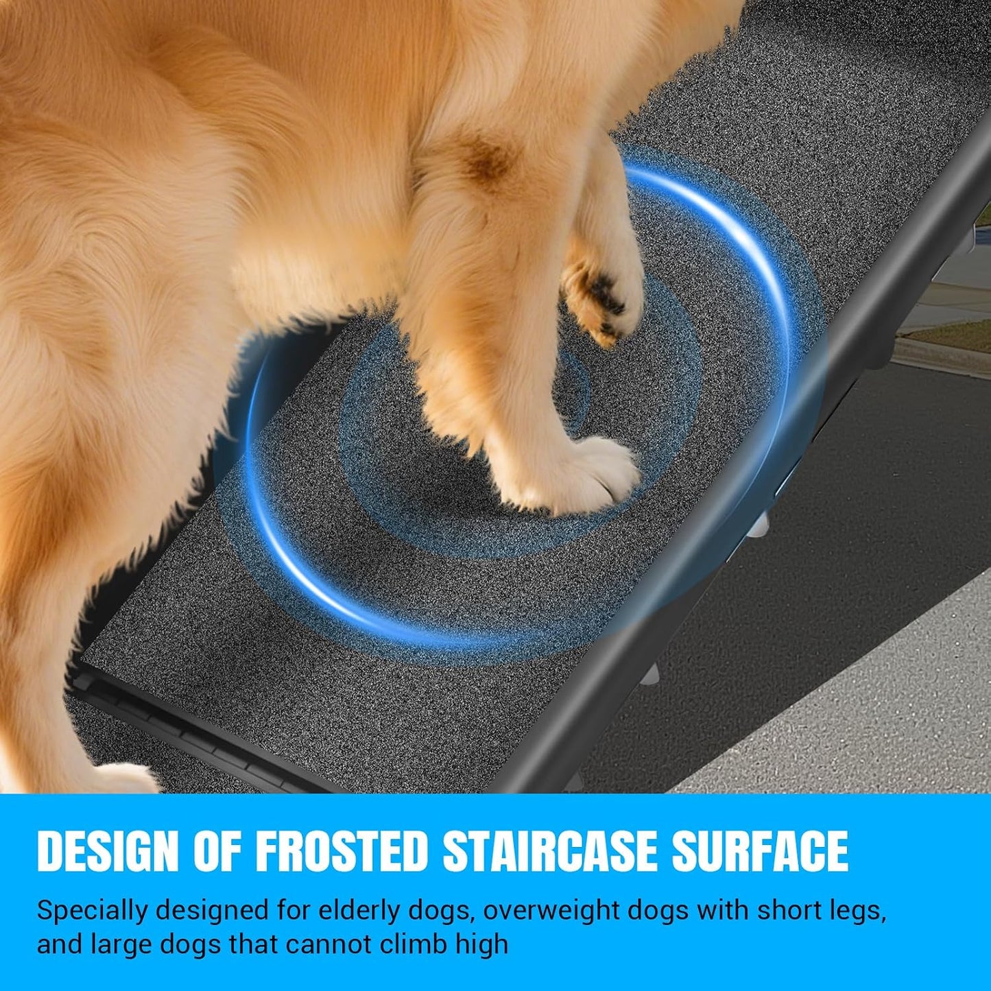 Car Dog Ramp 156cm Foldable Dog Ramps, Protable Stairs for Large Dogs Into a Car, SUV & Truck, Folding Pet Ramp Stairs Up to 90KG Pet Step, Anti-Slip Pad