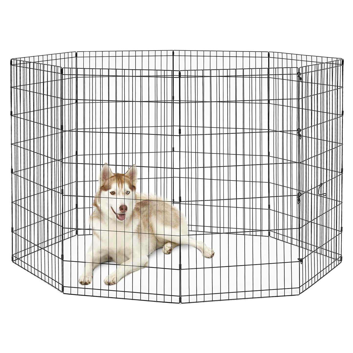 New World Folding Metal Dog Exercise Pen and Pet Playpen with No Door, Includes Grounding Stakes and Provides 1.5 Meters of Play Space, 76cm Tall, Black E-Coated