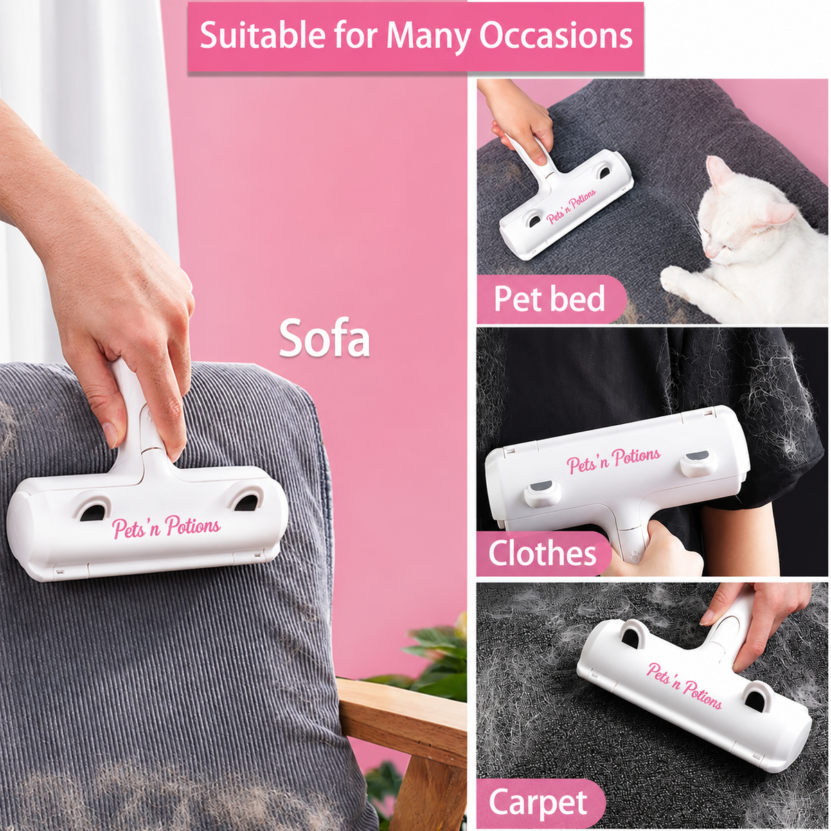 Reusable Pet Hair Remover Roller for Dogs & Cats, Furniture, Carpets, Rugs & Bedding – White