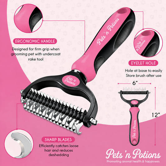 Double-Sided Dematting Comb for Dogs & Cats, 17+9 Teeth Deshedding Grooming Tool, Pink
